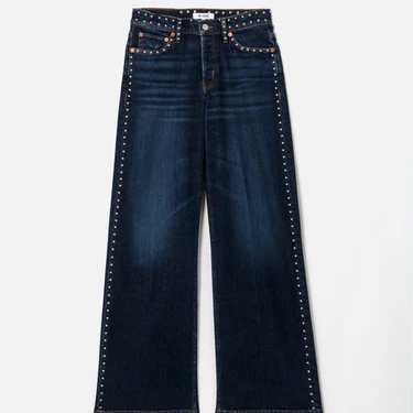 Studded Mid-Rise Wide-Leg Denim